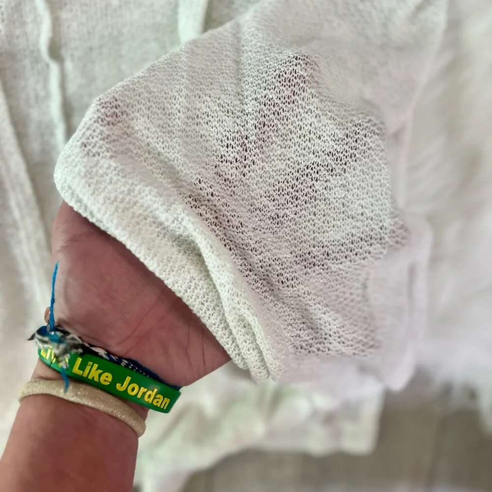 OLD NAVY | White, Lightweight Loose Knit Woven Open Front Cardigan (L) - Picture 3 of 5